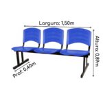 Kit 05 Cadeiras Longarinas PLÁSTICAS 03 Lugares – Cor Azul 33052 JL CADEIRAS 10