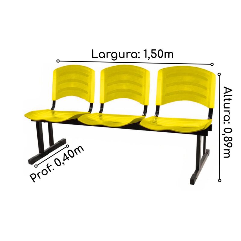 Cadeira Longarina PLÁSTICA 03 Lugares – Cor Amarelo 33025 JL CADEIRAS 4