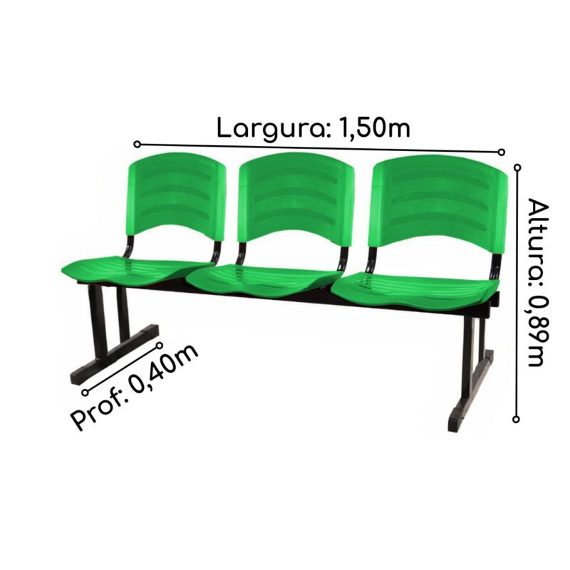 Kit 05 Cadeiras Longarinas PLÁSTICAS 03 Lugares – Cor Verde 33061 JL CADEIRAS 4