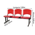 Cadeira Longarina PLÁSTICA 03 Lugares – Cor Vermelho 33022 JL CADEIRAS 8