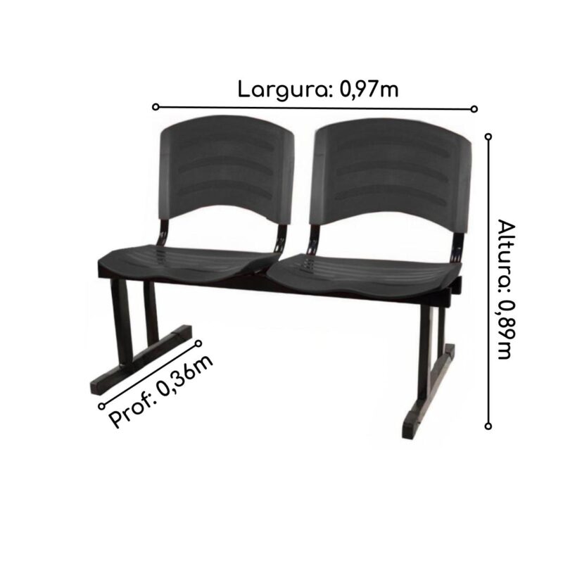 Cadeira Longarina PLÁSTICA 02 Lugares – Cor PRETO 33026 JL CADEIRAS 2