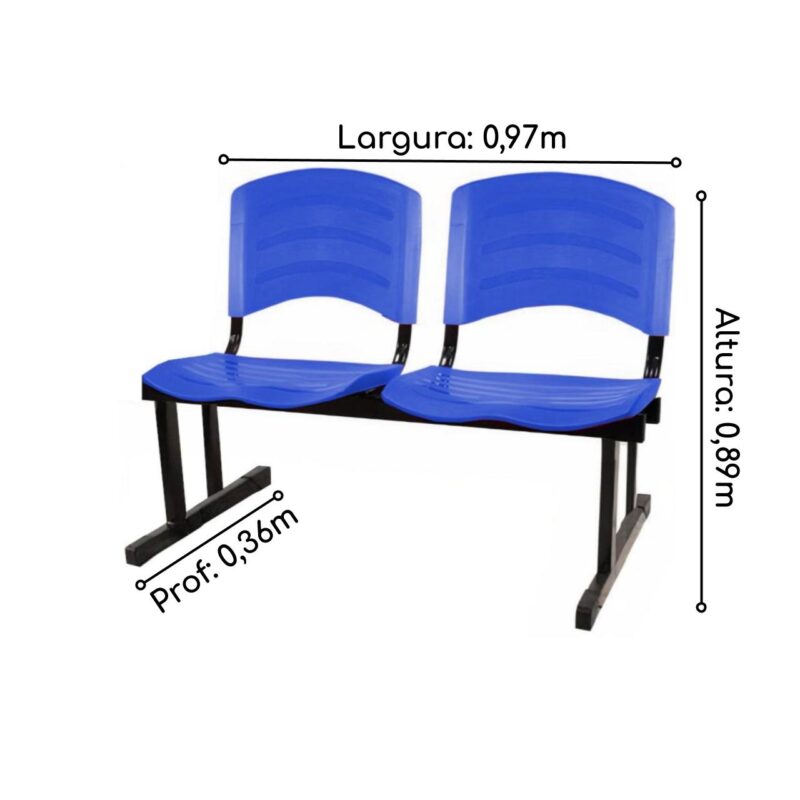 Cadeira Longarina PLÁSTICA 02 Lugares – Cor Azul 33028 JL CADEIRAS 2