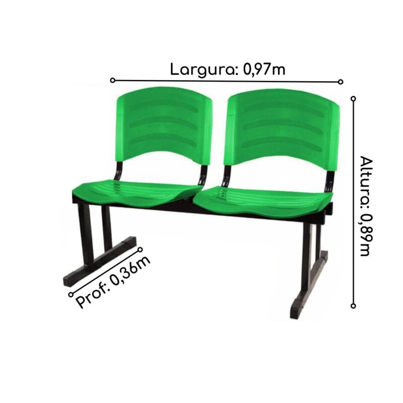 Cadeira Longarina PLÁSTICA 02 Lugares – Cor Verde 33029 JL CADEIRAS 2