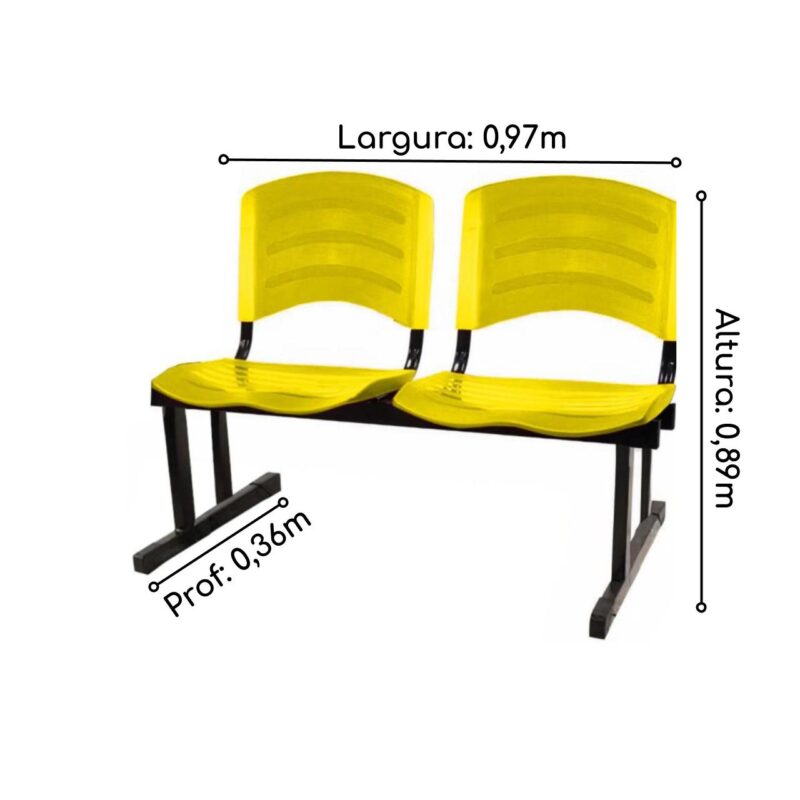 Cadeira Longarina PLÁSTICA 02 Lugares – Cor Amarelo 33030 JL CADEIRAS 2