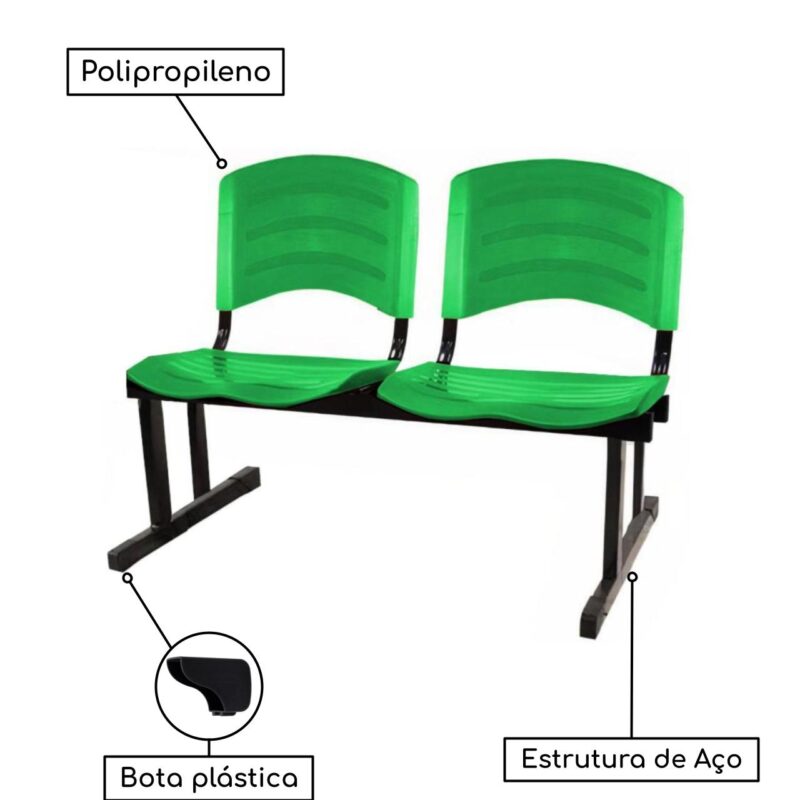 Cadeira Longarina PLÁSTICA 02 Lugares – Cor Verde 33029 JL CADEIRAS 3