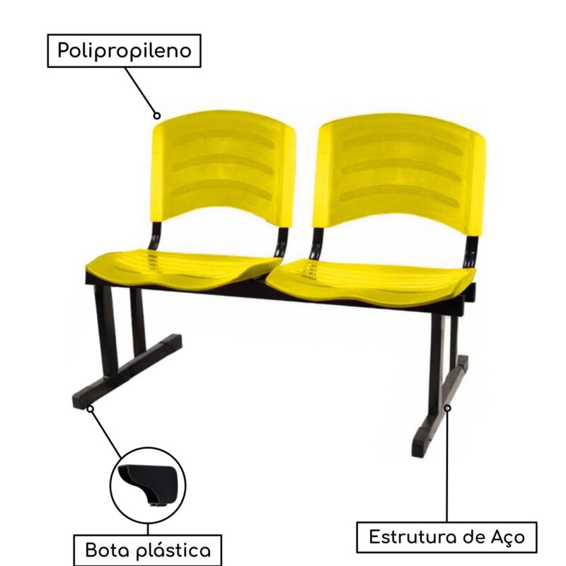 Cadeira Longarina PLÁSTICA 02 Lugares – Cor Amarelo 33030 JL CADEIRAS 3