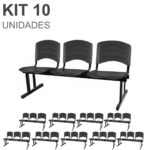 Kit 10 Cadeiras Longarinas PLÁSTICA 03 Lugares – Cor PRETO 33039 JL CADEIRAS 6