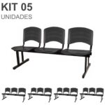 Kit 05 Cadeiras Longarinas PLÁSTICA 03 Lugares – Cor PRETO 33034 JL CADEIRAS 6