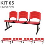 Kit 05 Cadeiras Longarinas PLÁSTICAS 03 Lugares – Cor Vermelho 33043 JL CADEIRAS 6