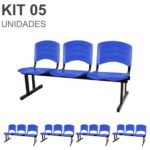 Kit 05 Cadeiras Longarinas PLÁSTICAS 03 Lugares – Cor Azul 33052 JL CADEIRAS 6