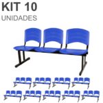 Kit 10 Cadeiras Longarinas PLÁSTICAS 03 Lugares – Cor Azul 33057 JL CADEIRAS 6