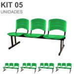 Kit 05 Cadeiras Longarinas PLÁSTICAS 03 Lugares – Cor Verde 33061 JL CADEIRAS 6