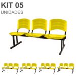 Kit 05 Cadeiras Longarinas PLÁSTICAS 03 Lugares – Cor Amarelo 33080 JL CADEIRAS 6