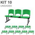 Kit 10 Cadeiras Longarinas PLÁSTICAS 03 Lugares – Cor Verde 33066 JL CADEIRAS 6