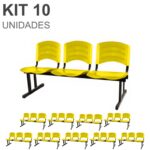 Kit 10 Cadeiras Longarinas PLÁSTICAS 03 Lugares – Cor Amarelo 33085 JL CADEIRAS 6