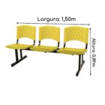 Cadeira Longarina PLÁSTICA 03 Lugares – Cor AMARELO 33094 JL CADEIRAS 7