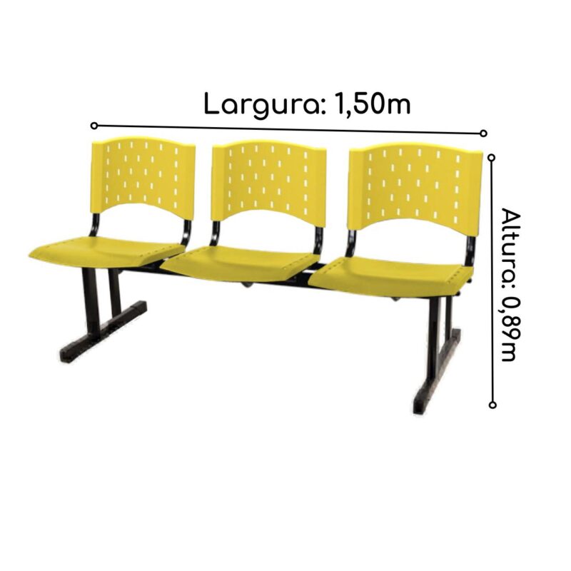 Cadeira Longarina PLÁSTICA 03 Lugares – Cor AMARELO 33094 JL CADEIRAS 2