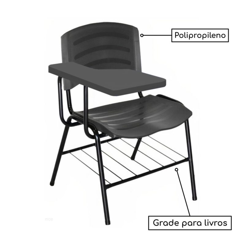 Cadeira Universitária Plástica Prancheta PLÁSTICA – COR PRETO 34020 JL CADEIRAS 2