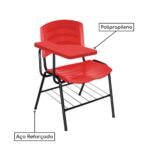 Cadeira Universitária Plástica com Prancheta PLÁSTICA – COR VERMELHO 34022 JL CADEIRAS 8