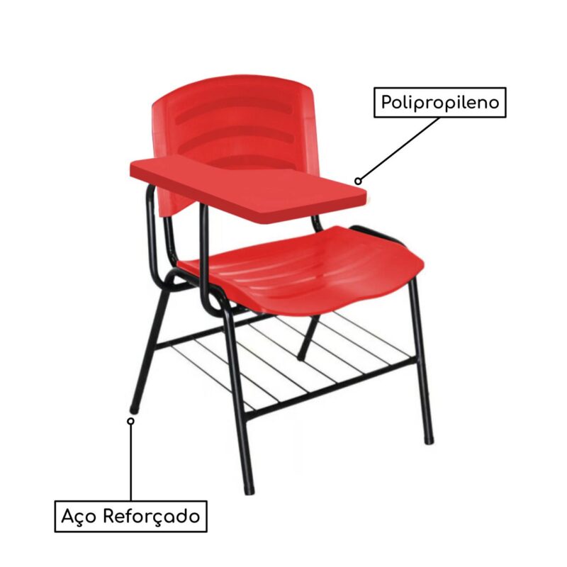 Cadeira Universitária Plástica com Prancheta PLÁSTICA – COR VERMELHO 34022 JL CADEIRAS 3