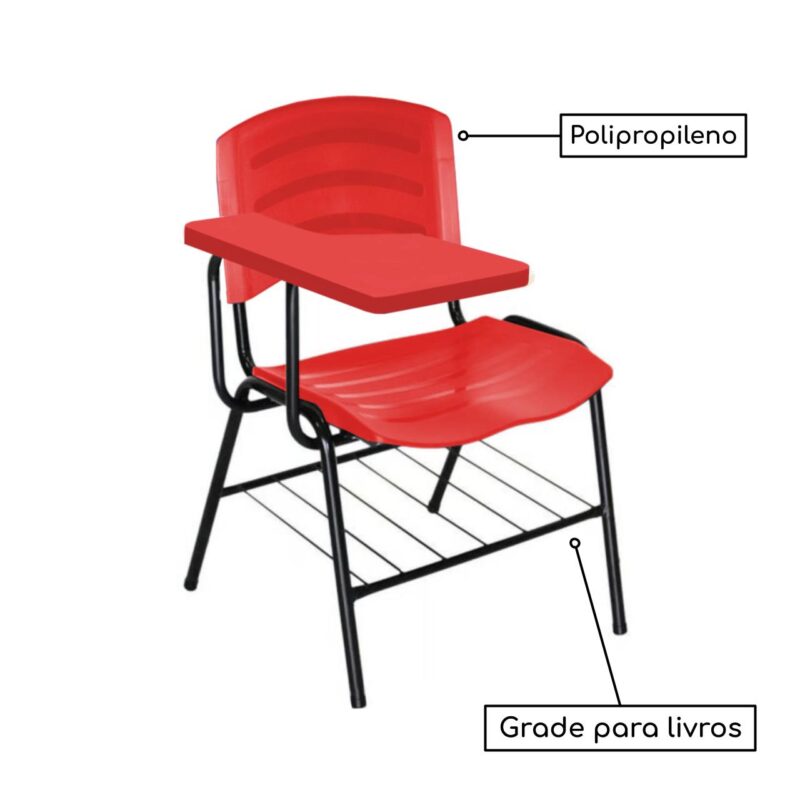 Cadeira Universitária Plástica com Prancheta PLÁSTICA – COR VERMELHO 34022 JL CADEIRAS 2