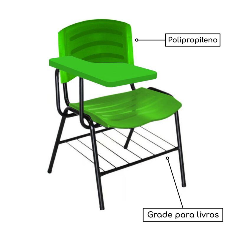 Cadeira Universitária Plástica com Prancheta PLÁSTICA – COR VERDE 34024 JL CADEIRAS 2