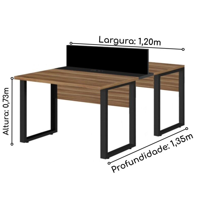 Estação de Trabalho Dupla 1,20×1,35m 02 Lugares s/ Gavetas c/ ponto de tomada PÉ QUADRO – Cor Nogal Sevilha – 63096 JL CADEIRAS 4