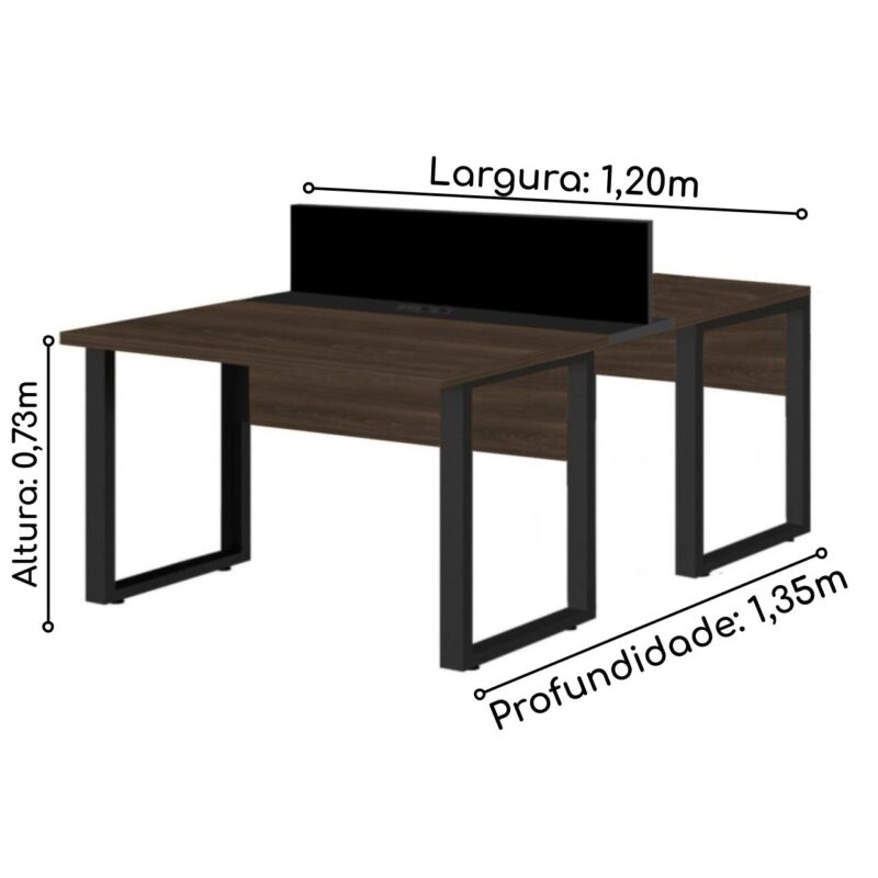 Estação de Trabalho Dupla 1,20×1,35m 02 Lugares S/ Gavetas c/ ponto de tomada PÉ QUADRO MARSALA/PRETO – 64000 JL CADEIRAS 4