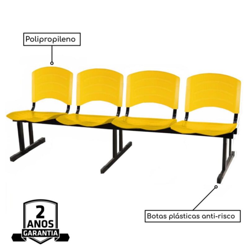 Cadeira Longarina PLASTICA 4 Lugares Cor Amarelo 33097 JL CADEIRAS 3