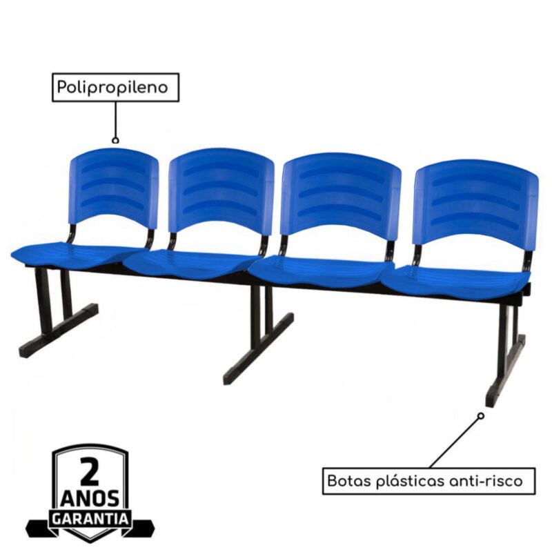 Cadeira Longarina PLASTICA 4 Lugares Cor Azul 33098 JL CADEIRAS 2