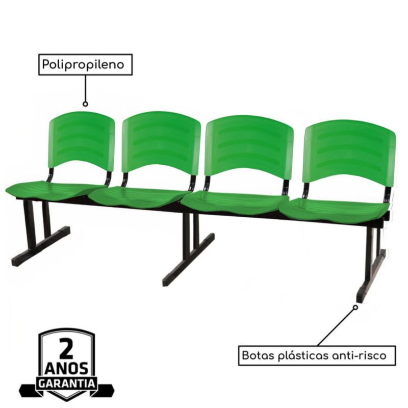 Cadeira Longarina PLASTICA 4 Lugares Cor Verde 33099 JL CADEIRAS 2