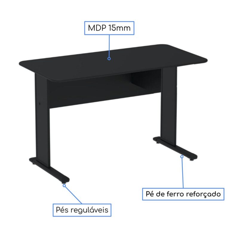 Mesa Escritório 1,20×0,60m s/ Gavetas – Cor Preto 44089 JL CADEIRAS 3