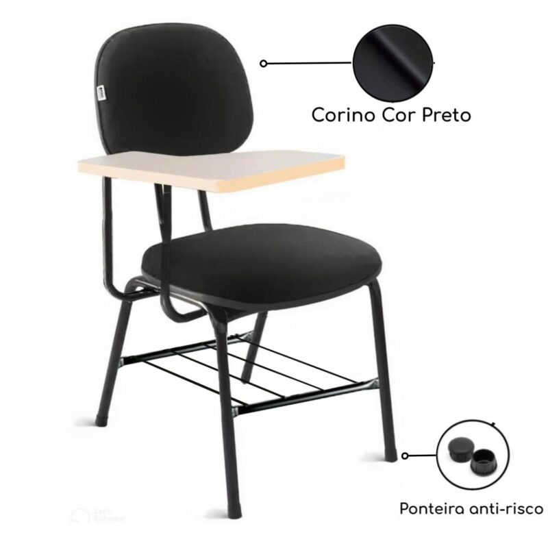 Carteira Universitária Secretária Estofada c/ Grade – Corino Preto – PMD – 32045 JL CADEIRAS 2