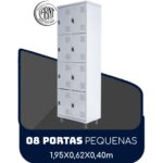 Armário Roupeiro de Aço c/ 08 Portas PEQUENAS 1,95×0,62×0,40m – SA – Cinza – 14002 JL CADEIRAS 6