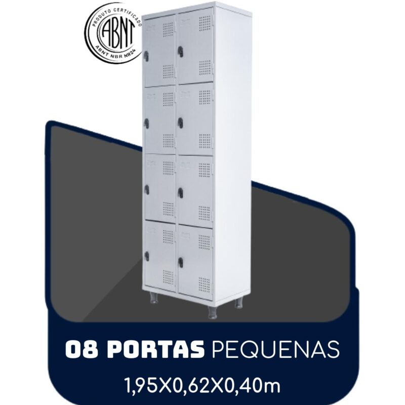 Armário Roupeiro de Aço c/ 08 Portas PEQUENAS 1,95×0,62×0,40m – SA – Cinza – 14002 JL CADEIRAS