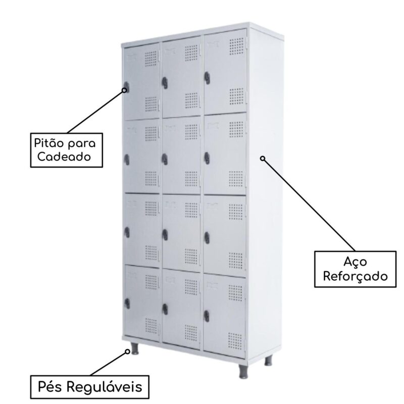 Armário Roupeiro de Aço c/ 12 Portas PEQUENAS – 1,95×0,92×0,40m – SA – CZ/CZ – 14001 JL CADEIRAS 2