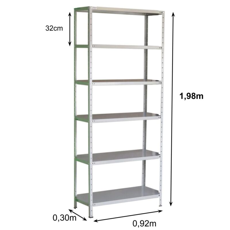 Estante de Aço com 06 Bandejas 30cm (#26/20) – 1,98×0,92×0,30m – SA – 11030 JL CADEIRAS 2