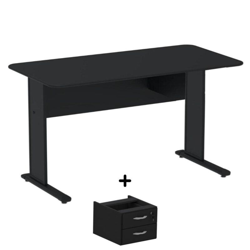 Mesa Escritório 1,50×0,60m c/ Gavetas – Cor Preto – 44093 JL CADEIRAS