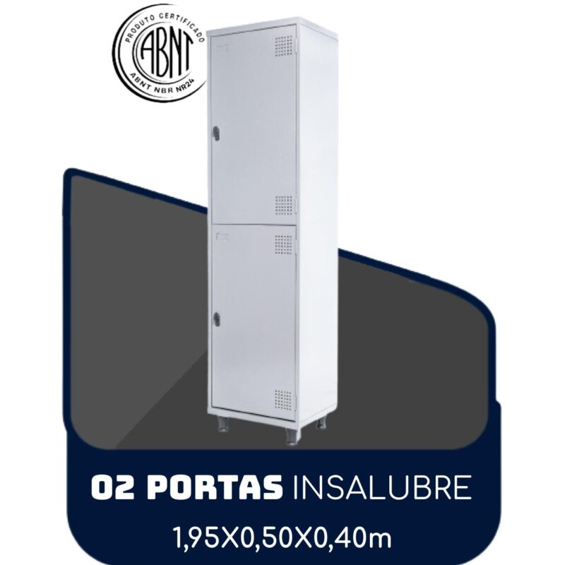 Roupeiro de Aço INSALUBRE c/ 02 Portas – 1,95×0,50×0,40m – CZ/CZ – SA – 14005 JL CADEIRAS