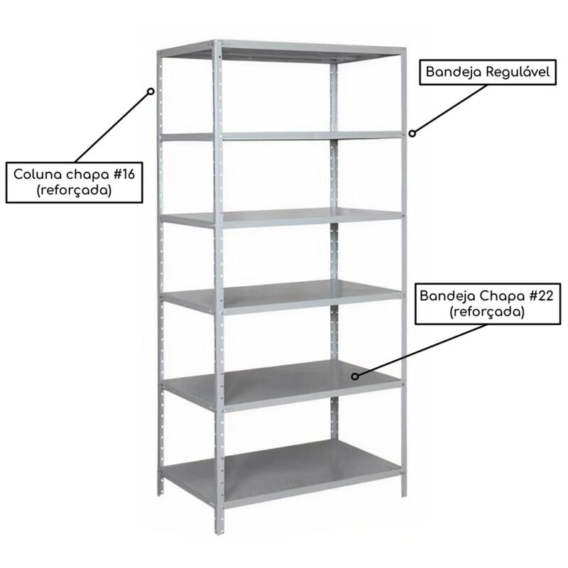 Estante de Aço com 06 Bandejas 60 cm (22/18) – 1,98×0,92×0,60m – Cinza – SA – 16016 JL CADEIRAS 2