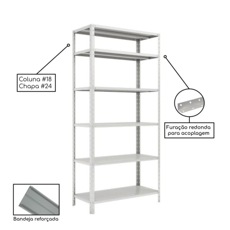 Estante de Aço com 06 Bandejas 40 cm (24/18) – 1,98×0,92×0,40m – SA – 16017 JL CADEIRAS 2