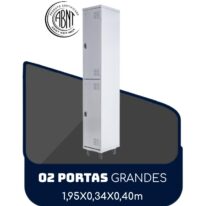 Armário Roupeiro de Aço c/ 02 Portas GRANDES – 1,95×0,34×0,40m – SA – CZ/CZ – 14007 JL CADEIRAS