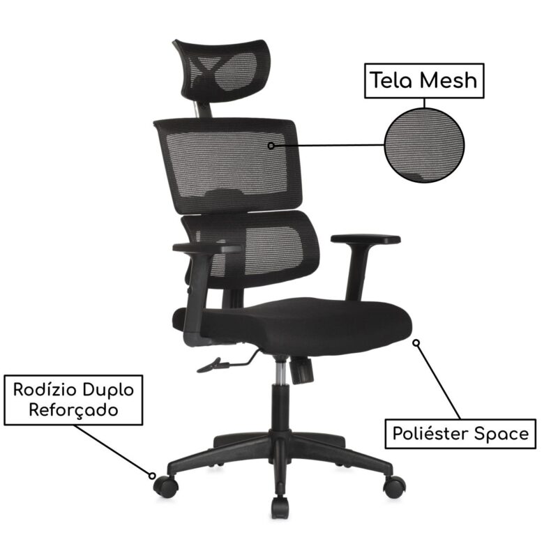 Cadeira Presidente TELA TOKYO – Cor Preto – PMD – 30052 JL CADEIRAS 4