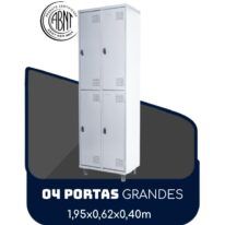 Armário Roupeiro de Aço c/ 04 Portas GRANDES – 1,95×0,62×0,40m – SA – CZ/CZ – 14008 JL CADEIRAS