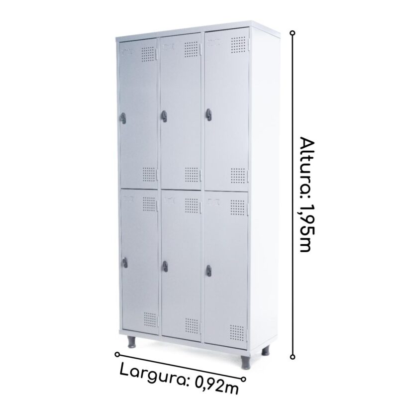 Armário Roupeiro de Aço c/ 06 Portas GRANDES – 1,95×0,92×0,40m – SA – CZ/CZ – 14009 JL CADEIRAS 2