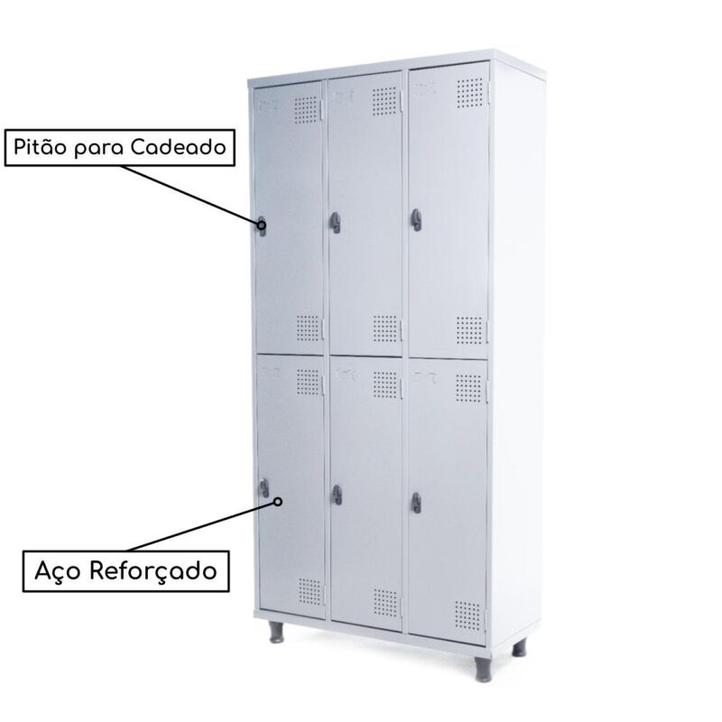 Armário Roupeiro de Aço c/ 06 Portas GRANDES – 1,95×0,92×0,40m – SA – CZ/CZ – 14009 JL CADEIRAS 3