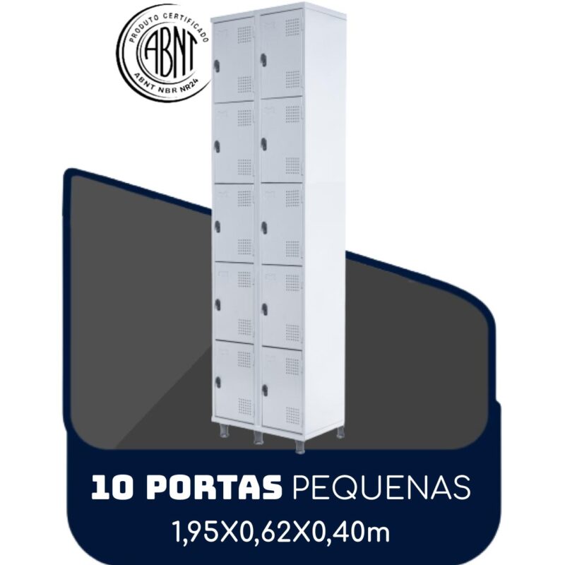 Armário Roupeiro de Aço c/ 10 Portas PEQUENAS – 1,95×0,62×0,40m – SA – CZ/CZ – 14010 JL CADEIRAS