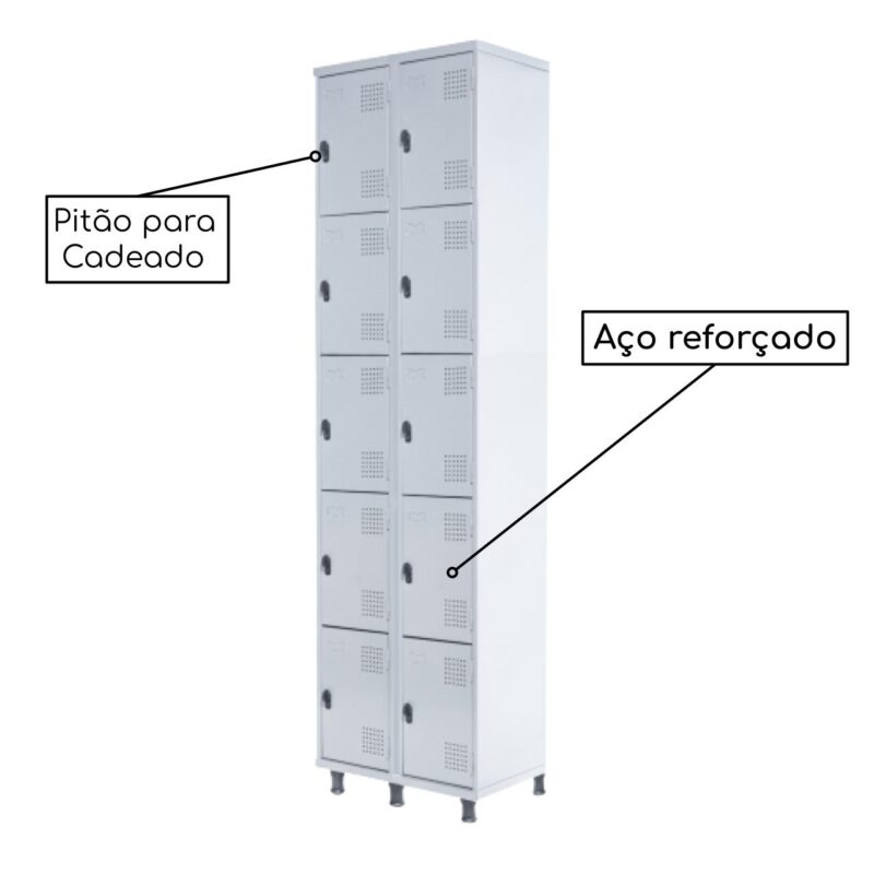 Armário Roupeiro de Aço c/ 10 Portas PEQUENAS – 1,95×0,62×0,40m – SA – CZ/CZ – 14010 JL CADEIRAS 3