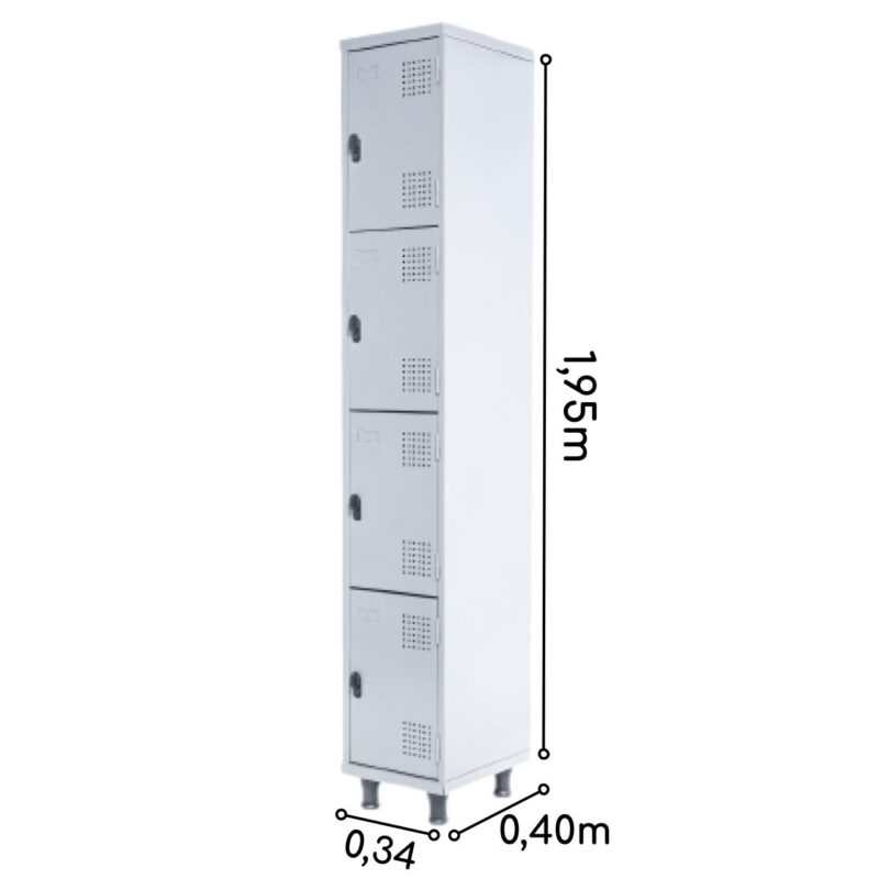 Armário Roupeiro de Aço c/ 04 Portas PEQUENAS 1,95×0,34×0,40m PEQUENAS – SA – CZ/CZ – 14011 JL CADEIRAS 3