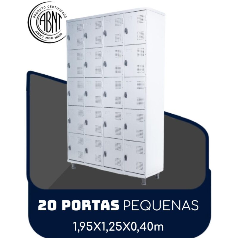 Roupeiro de Aço 20 portas Pequenas – 1,95×1,25×0,40m – CZ/CZ – SA – 14004 JL CADEIRAS